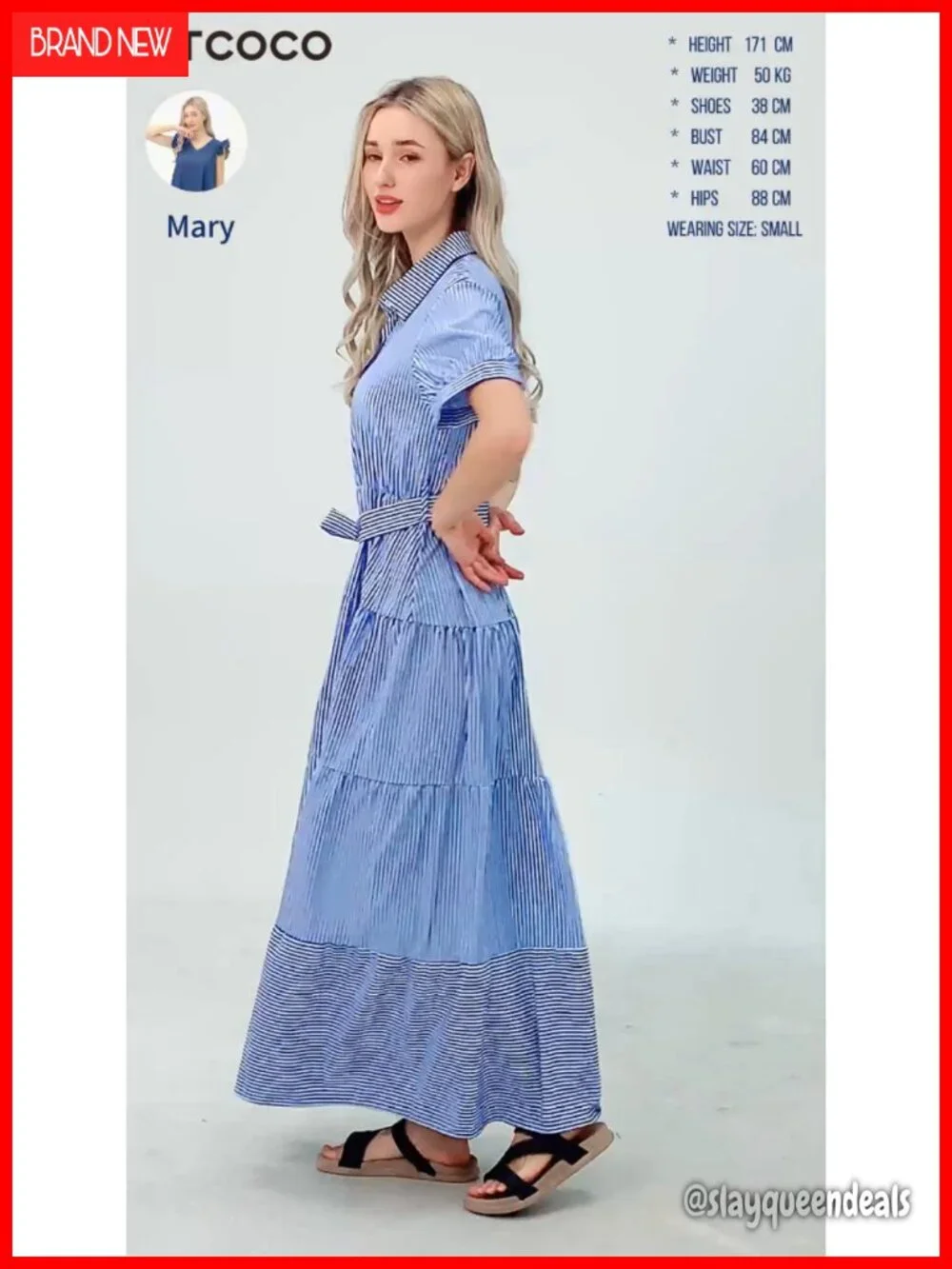 Women's Striped Button Down High Waisted Maxi Shirt Dress with Belt